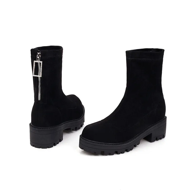 ASUMER 2020 plus size 43 ankle boots women flock round toe zipper square heels platform comfortable casual shoes woman | Обувь