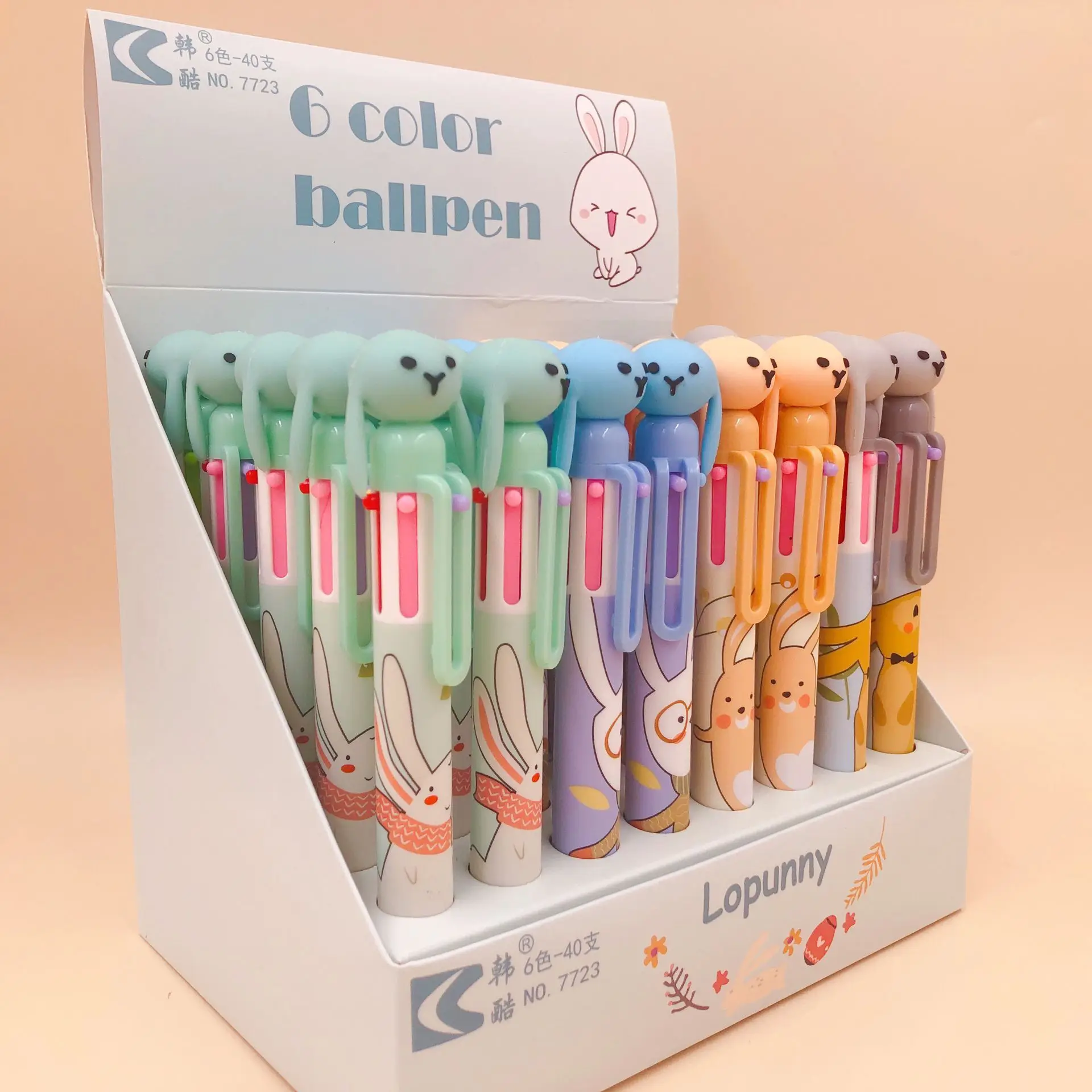 1 lot=40pcs 6 colors muticolor ballpoint pen long ear rabbit cartoon students favor school mark painting creative stationery | Канцтовары
