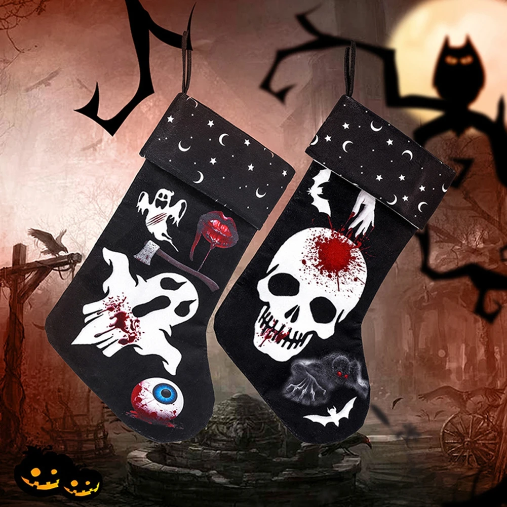 

Creative Skull Print Halloween Stocking Gift Candy Bag For Party Dress Up Ghost Festvial Unique Christmas Socks