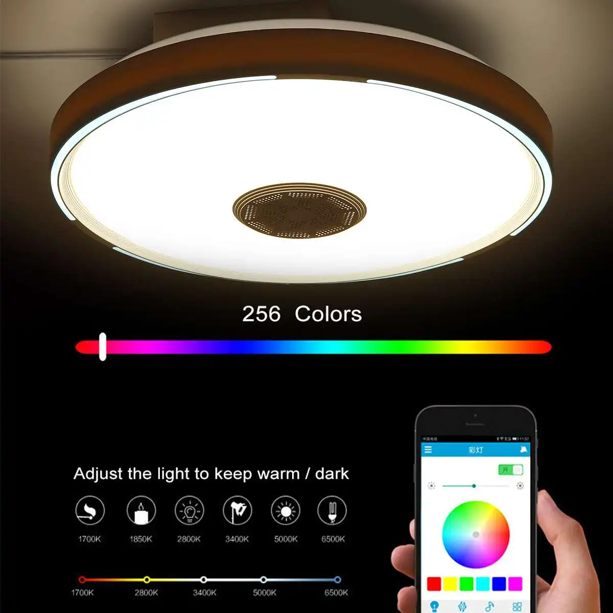 Lámpara de techo inteligente con luces LED, luz moderna de 100W con Control por aplicación WiFi, bluetooth, música, RGB, atenuación, para sala de estar y dormitorio