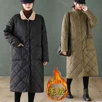 free shipping autumn winter fashion cotton jacket warm plush long collar stand coat jackets