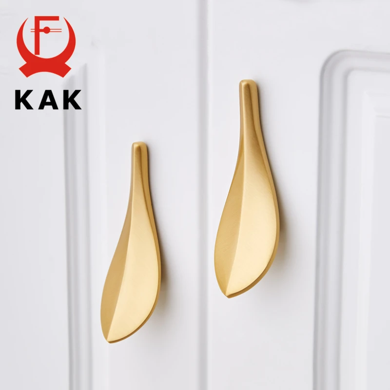 

KAK Nordic Style Solid Brass Gold Leaf Cabinet Knobs and Handles 32mm Kitchen Handle Pulls Furniture Handle Door Hardware