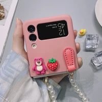 for samsung galaxy z flip 3 case f7110 case pink flip frosted pc hard cute creative strawberry bear