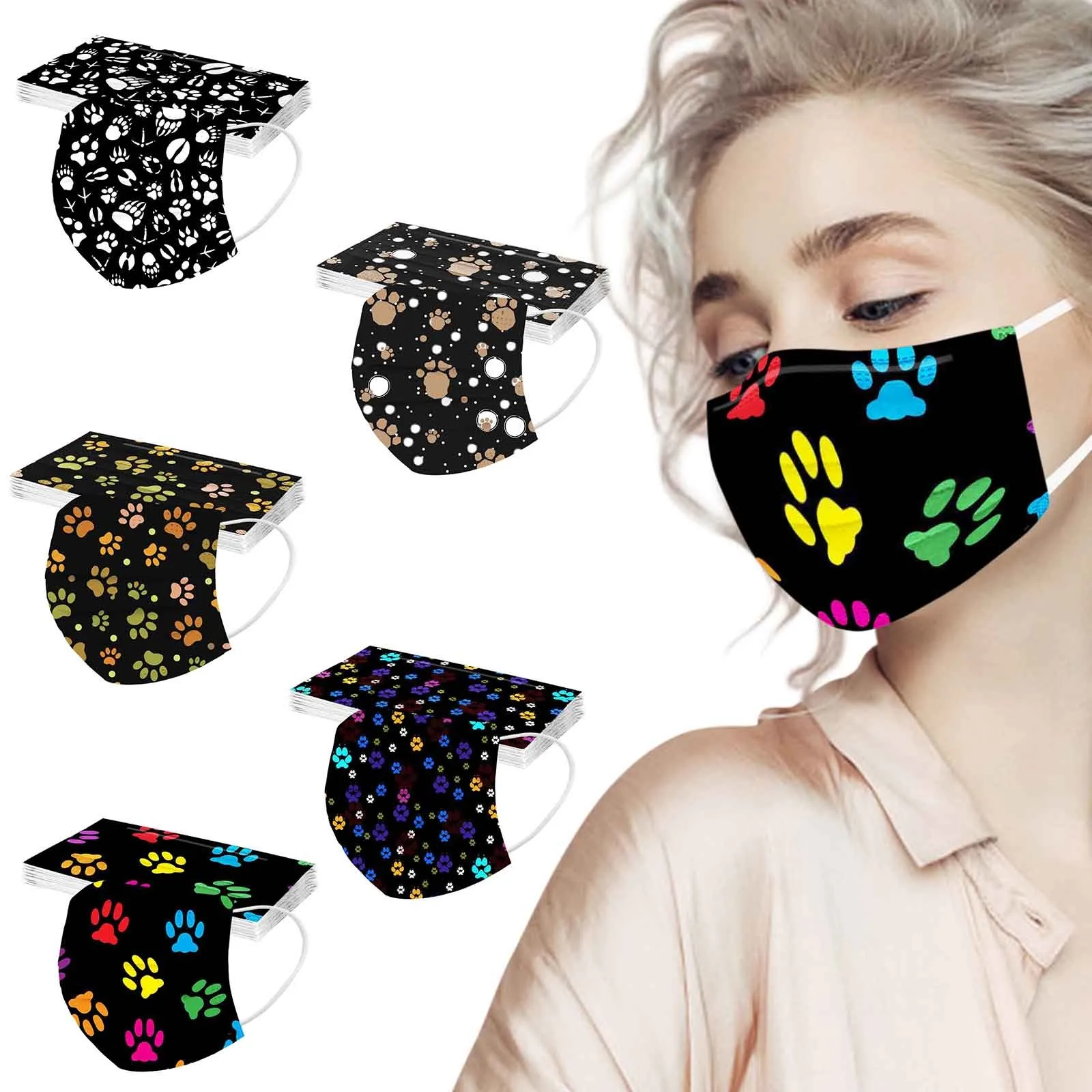 

10pc Fashion Cute Printed Mask Adult Disposable Non-Woven Face Cover Unisex 3-Layer Protective Earloop Mouth Mask Mascarillas
