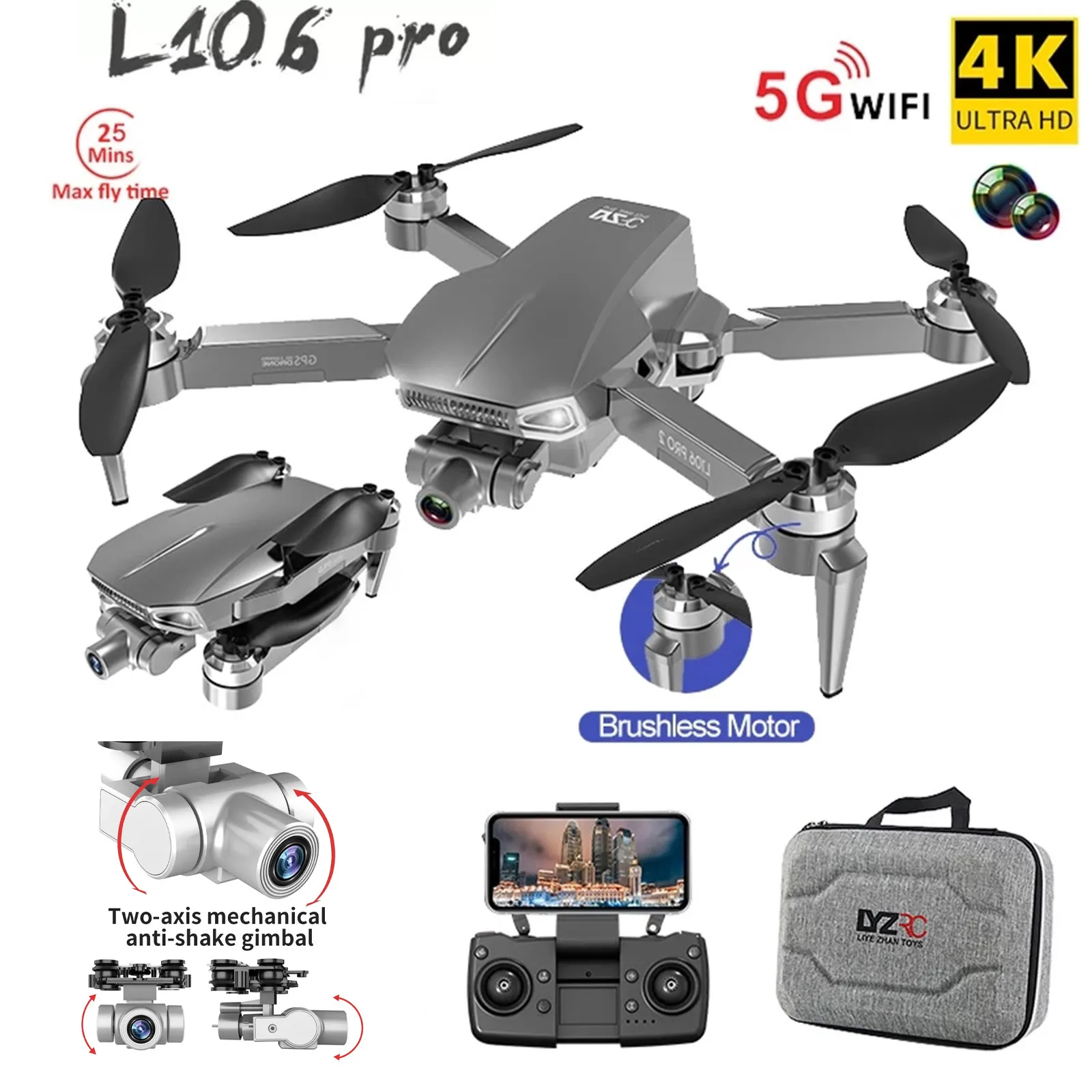 

Квадрокоптер L106 Pro с камерой 4K HD и GPS