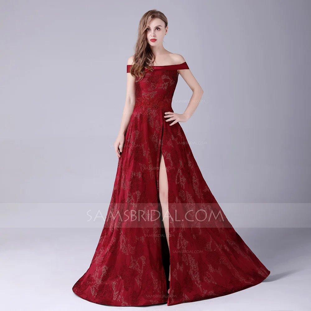 Ball Gown Off-the-shoulder Floor-length Polyester Evening Dress with Embroidery Pattern |