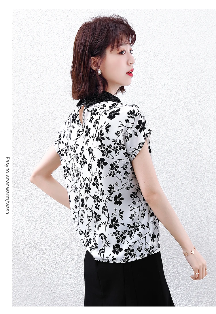 

Women's Blouse Short Sleeve Tops Doll Collar Printed Shirt Chiffon Top Fashion Casual Shirts Polka Dot Summer New 10108