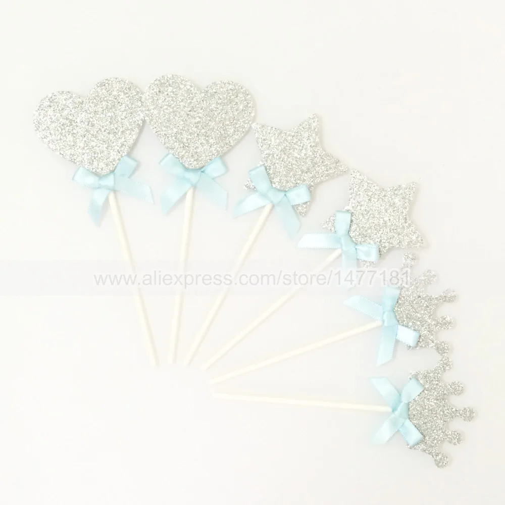 36 шт. золотой розовый корона звезда сердце милая лента банты для детей душа торта