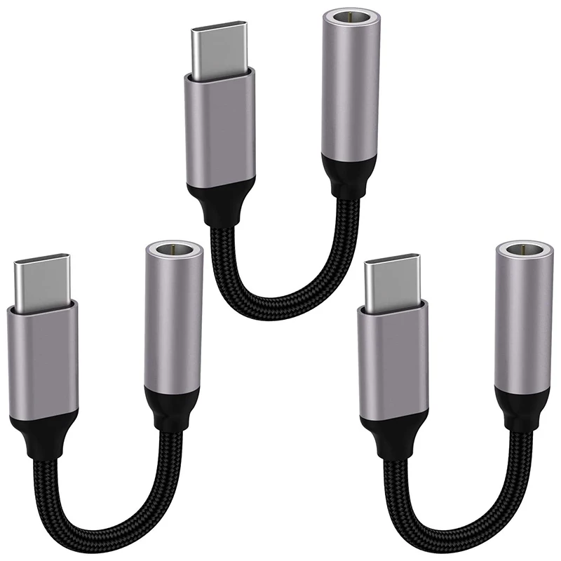 

Адаптер для наушников с USB C на 3,5 мм, 3 шт., кабель с аудиоразъемом типа C на 3,5 мм, Hi-Fi DAC чип для Pixel 4 3 2 XL и т. д.