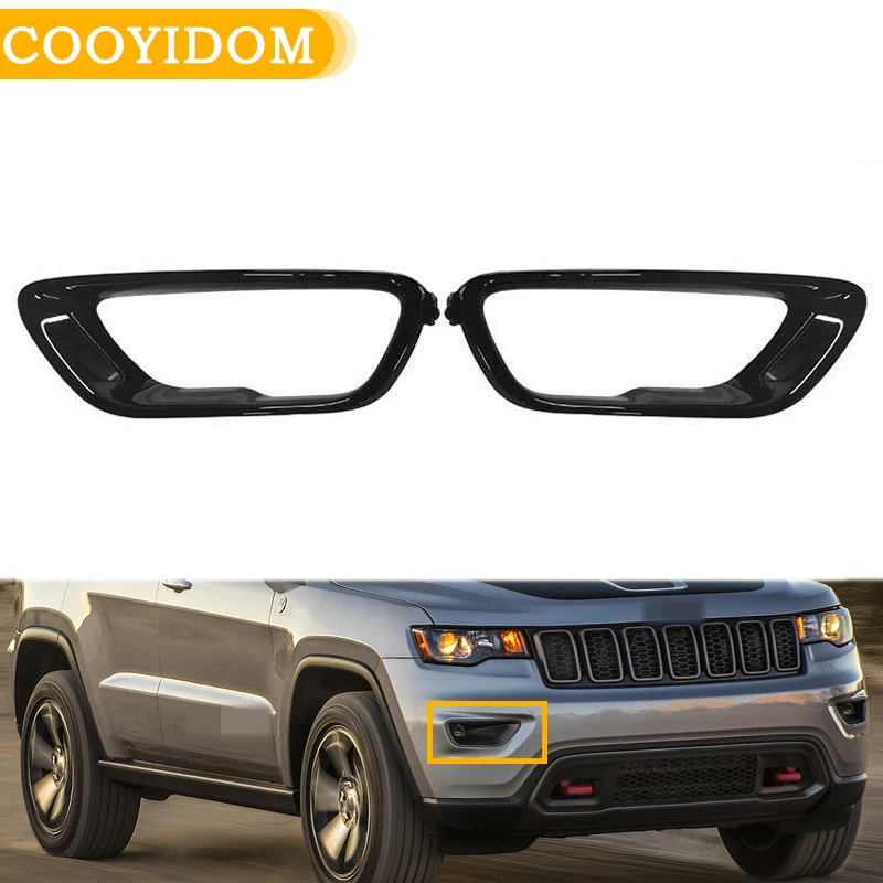 

Left Right Car Front Fog Light Cover Grill Bright Black Fog Lamp Frame Bezel Trim For Jeep Grand Cherokee 2017 2018 2019 -2021