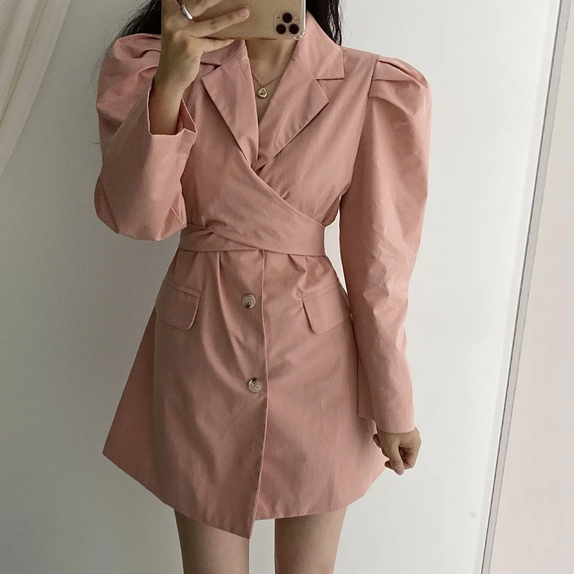

Turn Down Collar Pullover Long Sleeve Dress Women High Waist Hip Sashes Slim Vestidos Spring 2021 New Slim Robe Wild