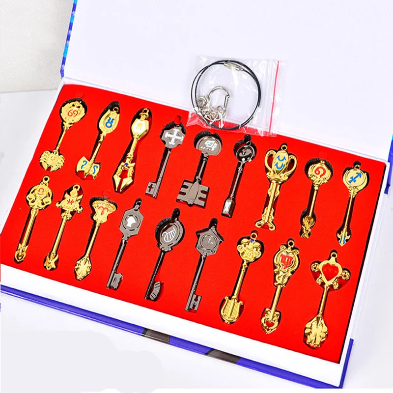 Fairy Tail Lucy Key Keychain Scale Free Pink Tattoo Heartfilia sign of the zodiac Keyring necklace Fairy Tail Cosplay Set figure
