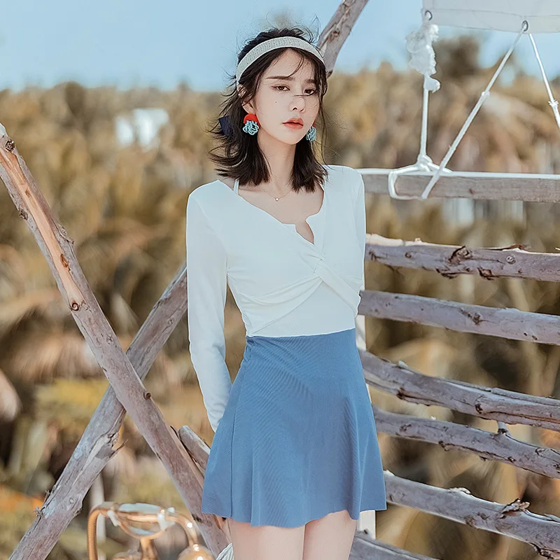 

Женский слитный купальник с длинным рукавом, из полиэстера