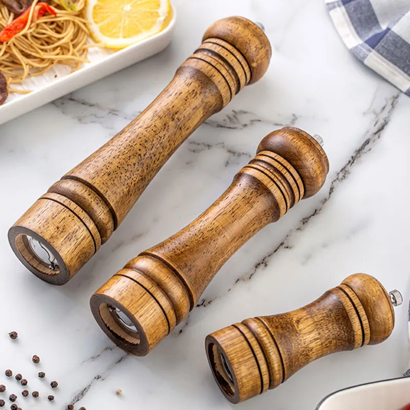 

Wooden Pepper grinder,Solid wood Manual Spice Pepper mill Salt shaker Herbs Grinders Adjustable Ceramic Rotor-5/8/10 inch