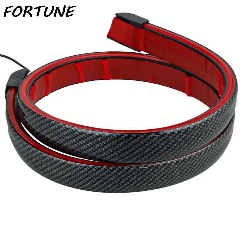 

12v Car Led Trunk Lip Spoiler Rear Tail Wing Spoiler Black Carbon Fiber Brake Light Strip Splitter Universal For Car Accessorie