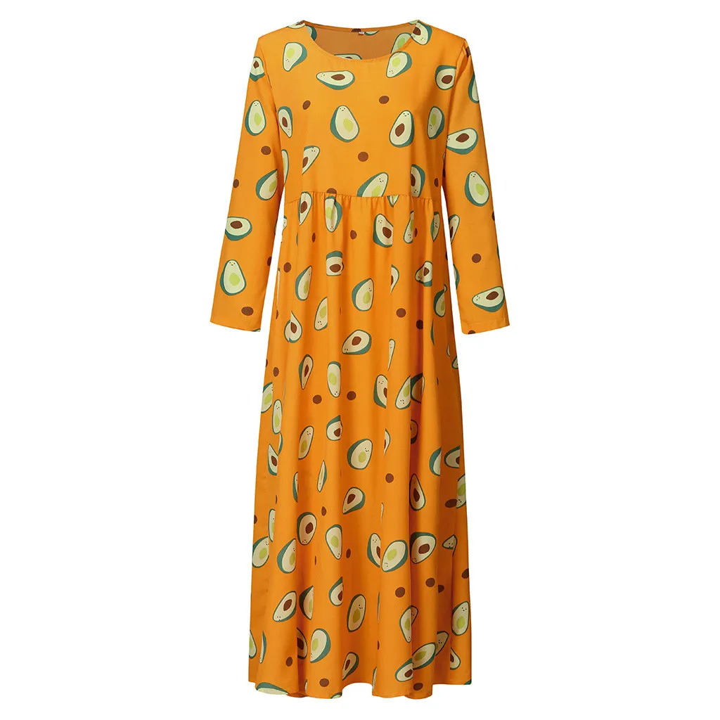 JAYCOSIN 2019 Новое винтажное женское платье с принтом авокадо Макси размера плюс
