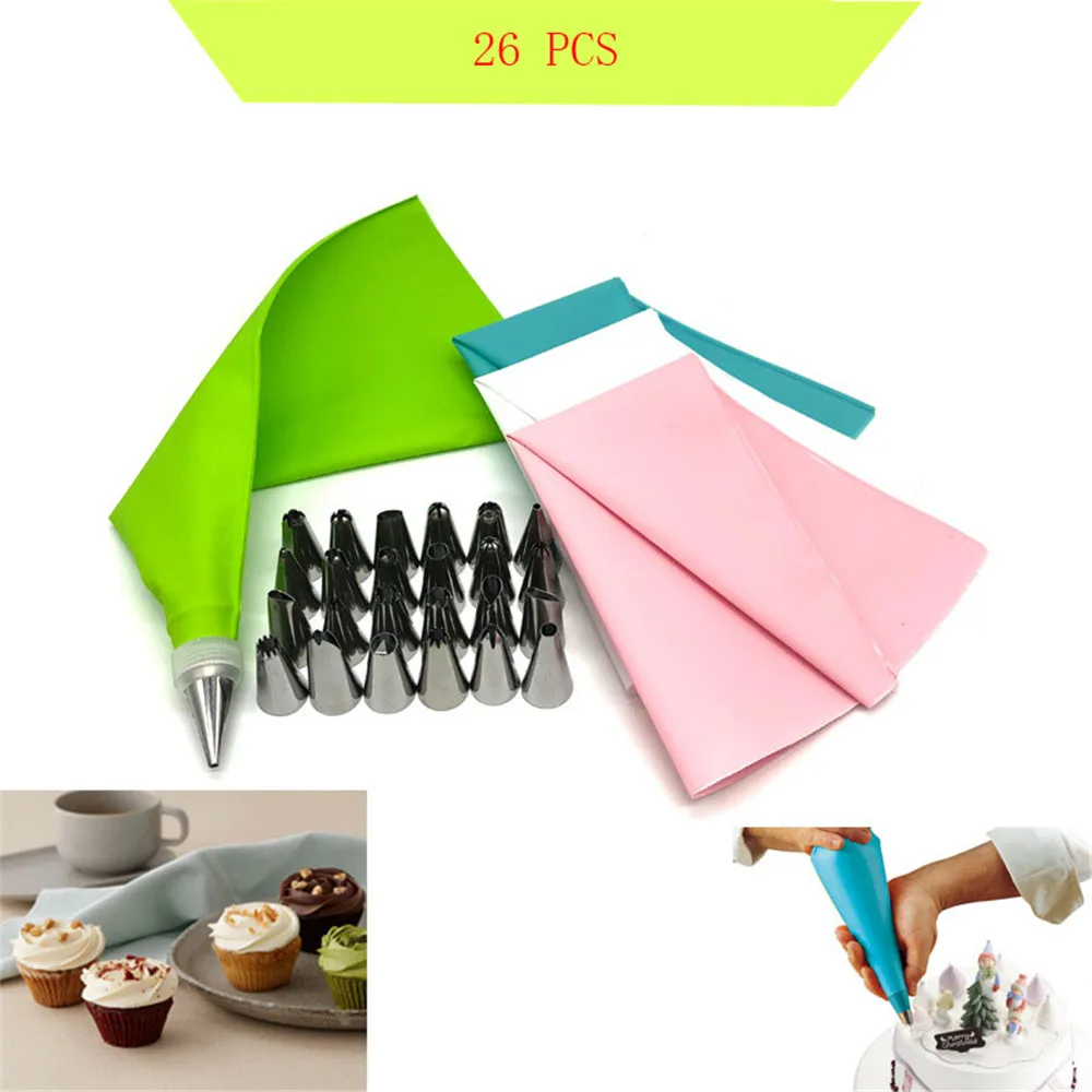 

26 PCS Stainless Steel Pastry Nozzles for Cream with Pastry Bag Decorating Cake Icing Piping Confectionery Baking Tool