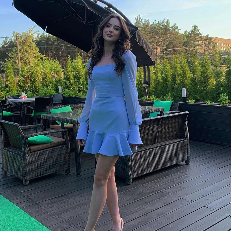 

Rapwriter Vintage Pleated Mini Dress Korean Sweet Long Puff Sleeve Sundress PastelShort Dress 90s Women Senior Partywear 2021