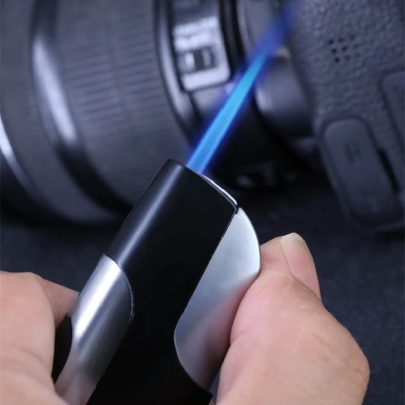

Butane Direct Injection Lighter Creative Personality Metal Blue Flame Windproof Lighter Cigarette Accessories Men Gift