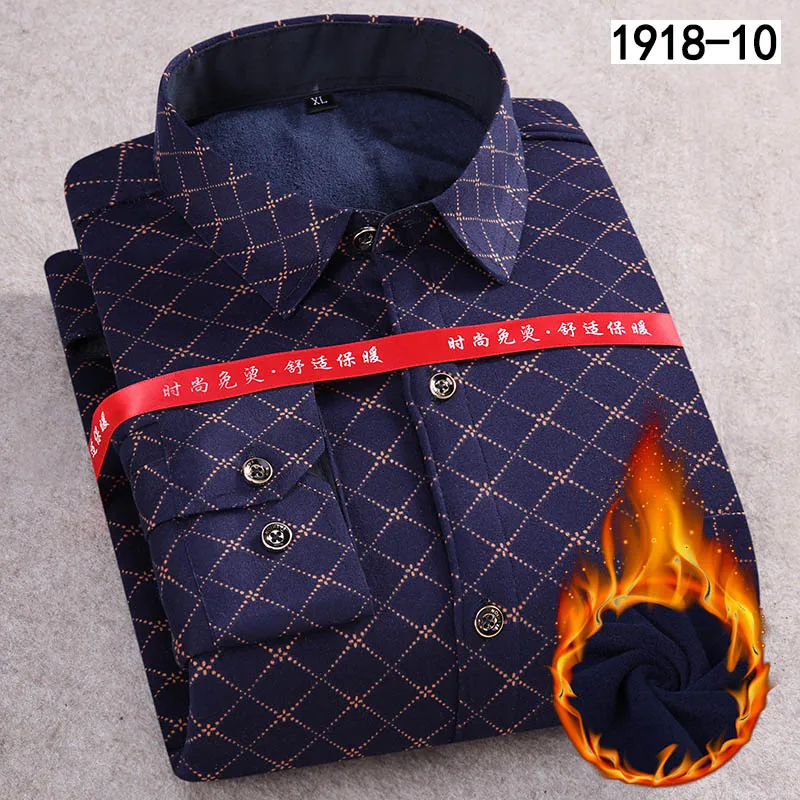 SS-1918-10 Aoliwen новая зимняя теплая рубашка мужская плюс бархатная Толстая двойная бархатная теплая рубашка с принтом клетчатый костюм из тянущейся ткани Рубашка Фланелевая шерсть - Цвет: SS-1918-10