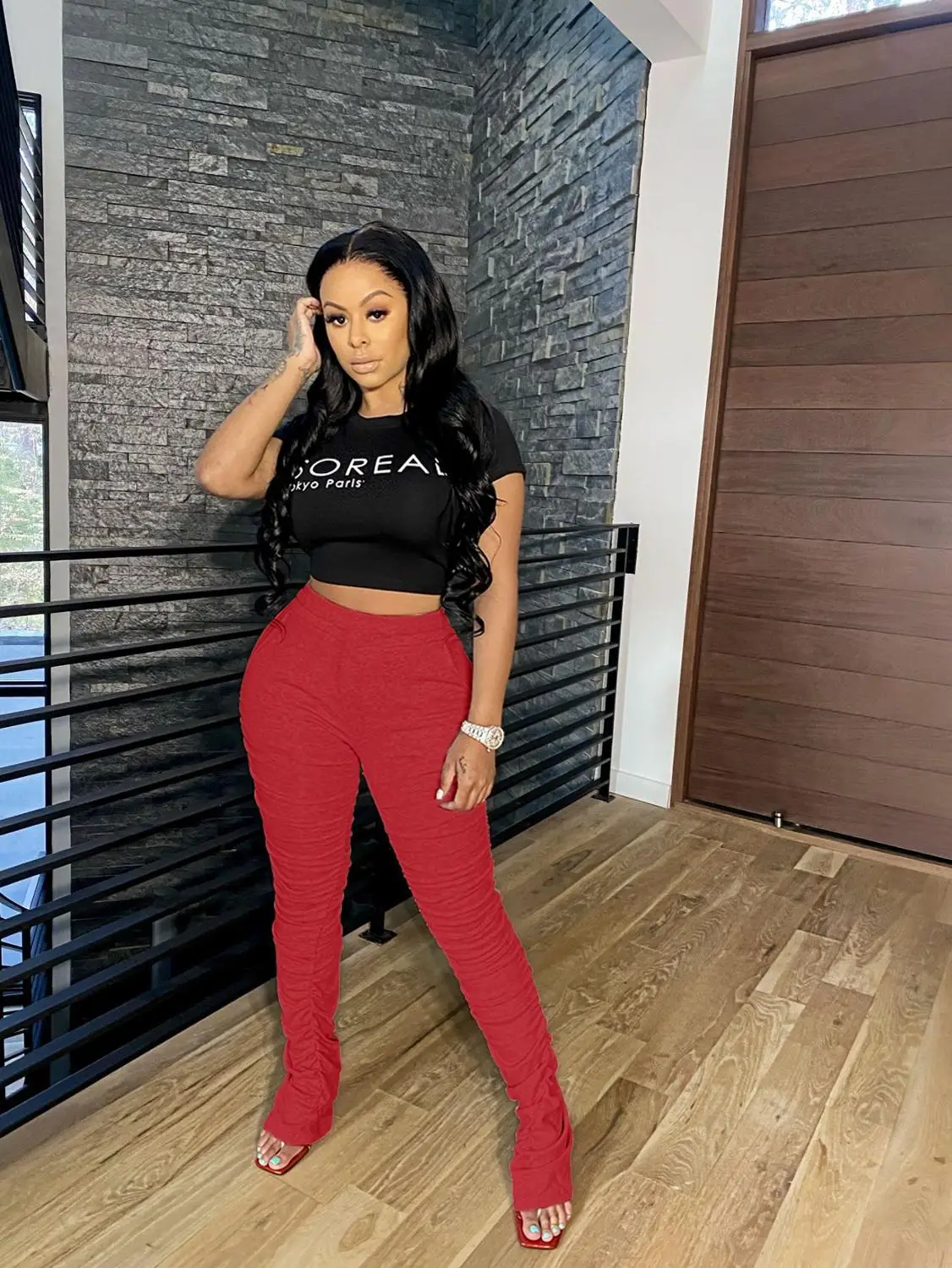 

Casual Women's Trousers Solid Color Temperament In The Waist Lift Hip Elastic Fold Pants Home Commuting Fashion Trousers