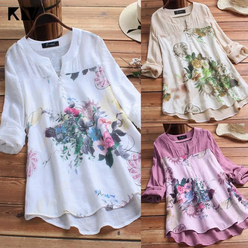 Женская винтажная блузка KLV Повседневная Свободная составного кроя в стиле бохо