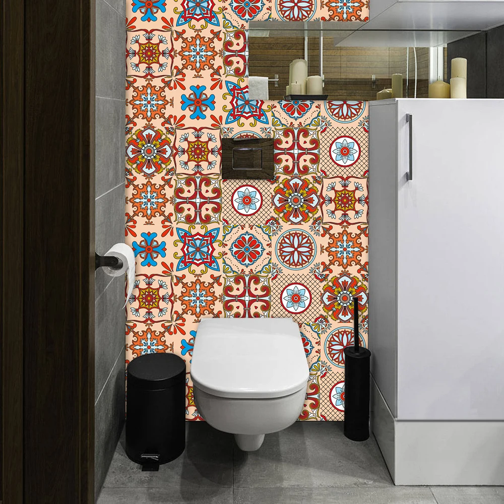 

Colorful Floral Ornament Ceramic Tiles Wall Sticker Kitchen Stairs Decoration Wallpaper Home Decor Peel & Stick Art Wall Mural