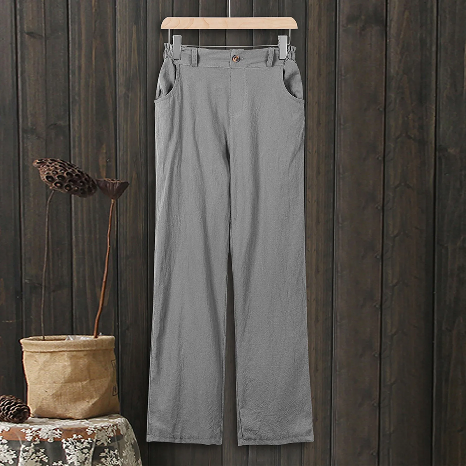 

2021 Newest cotton linen pants women elegant trousers lady formal pants plus size famous brand design cotton trousers popular