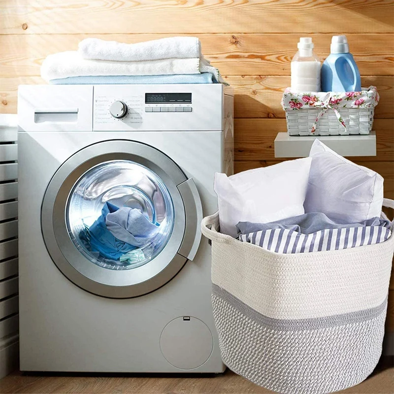

Cotton Rope Woven Basket with Handle,Baby Toys Multipurpose Storage Basket,Clothes&Blanket Hamper Basket,36X45CM