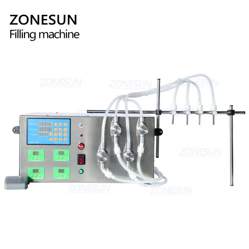 

ZONESUN ZS-YTMP4S Semi-Automatic Four Heads Essential Oil Ink Cosmetic Liquid Water Bottle Magnetic Pump Filling Machine