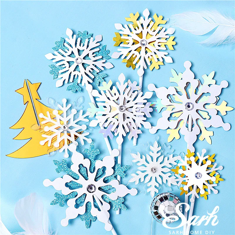 Блестящий Белый Серебряный торт Снежинка Топпер алмазное Рождественское