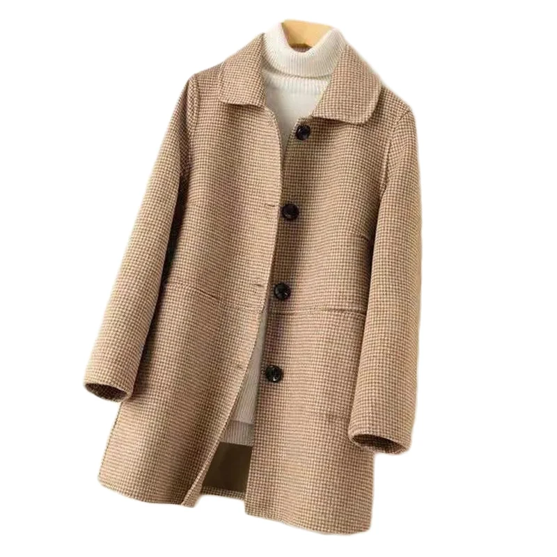 Осень-зима 2021 новое клетчатое шерстяное пальто женская Свободная Длинная