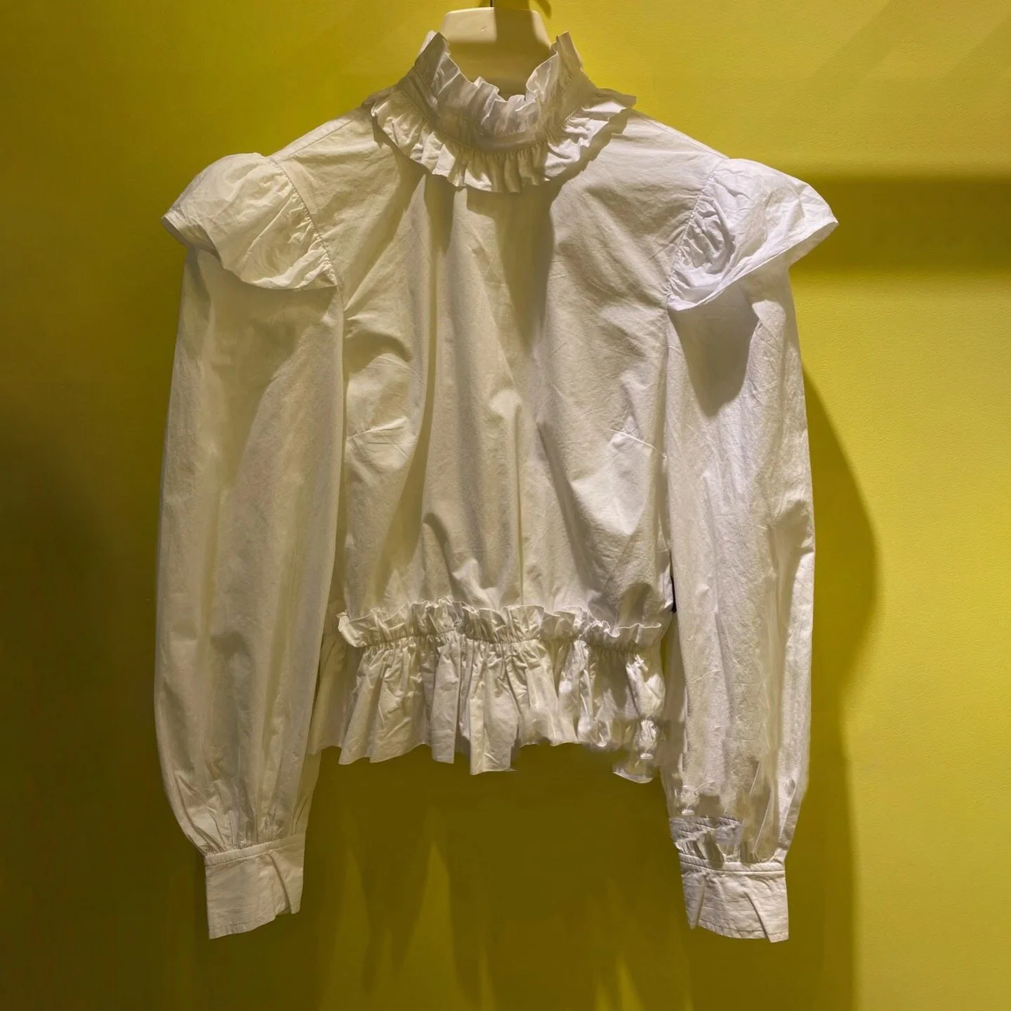 

Women Long Sleeve Blouse Lady Ruffles Stand Collar Fashion Shirts Female Butterfly Skeeve Tops 2021 Spring