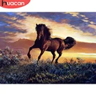 Набор для алмазной живописи HUACAN, полнаякруглая вышивка, с рисунком лошади, домашний декор, мозаика, закат, животное, алмазная живопись