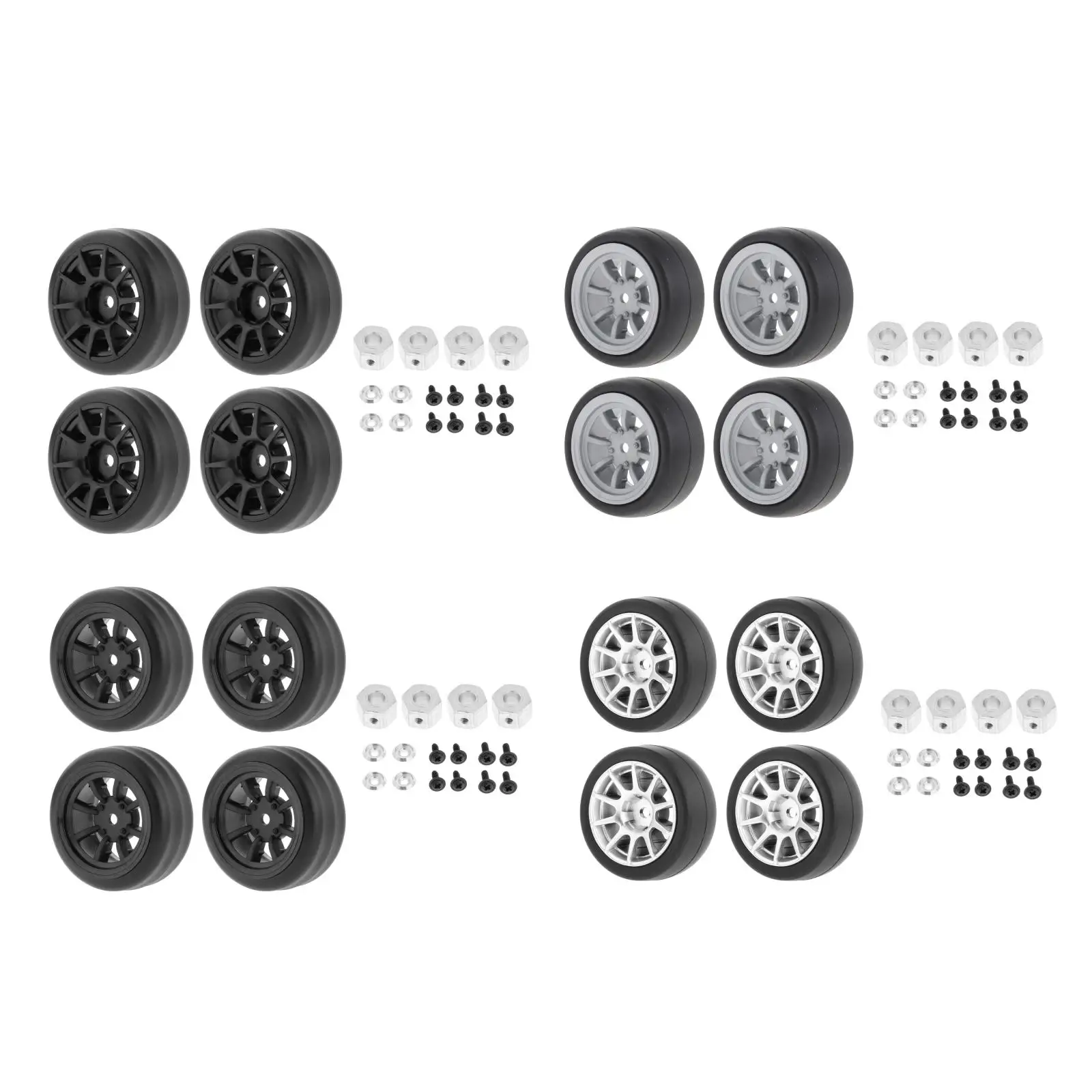 

4 Pack Rubber Tyres with Wheel Hubs and Combiners for WPL D12 RC Truck Accs