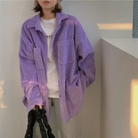 deeptown korean y2k purple corduroy shirt women fall 2021 vintage oversize cardigan long sleeve blouses ladies dropshipping