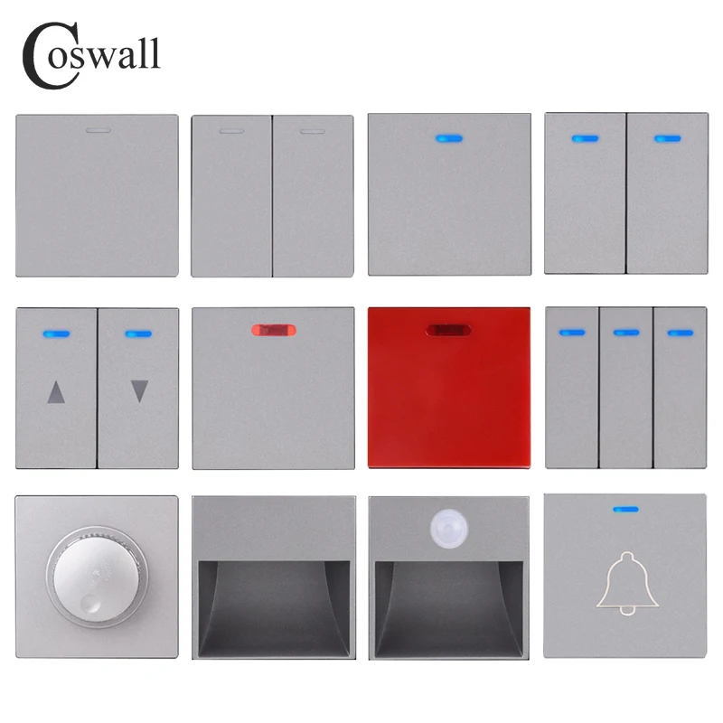 

Серый, серый импульсный занавес COSWALL, диммер для дверного звонка, 20 А, водонагреватель, ножной светильник, потайная крышка, настенный выключа...