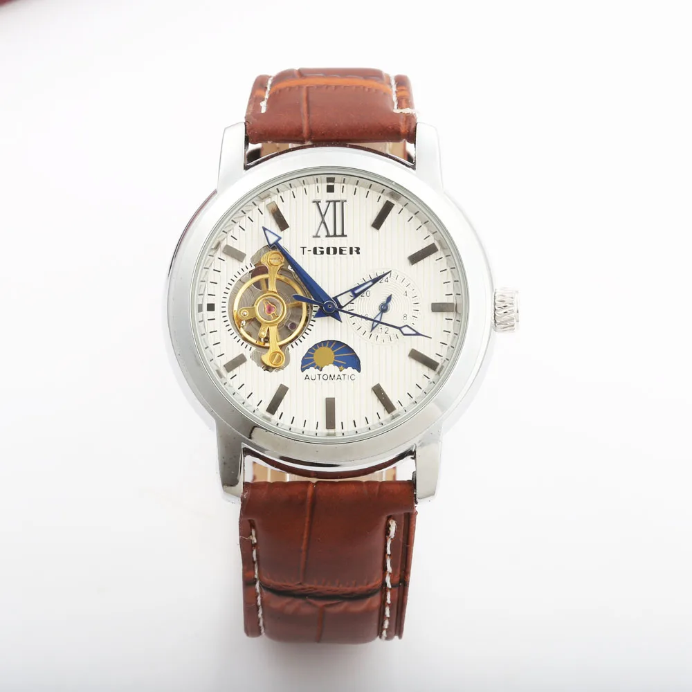 Мужские Роскошные Механические часы Tourbillion мужские с кожаным ремешком модные