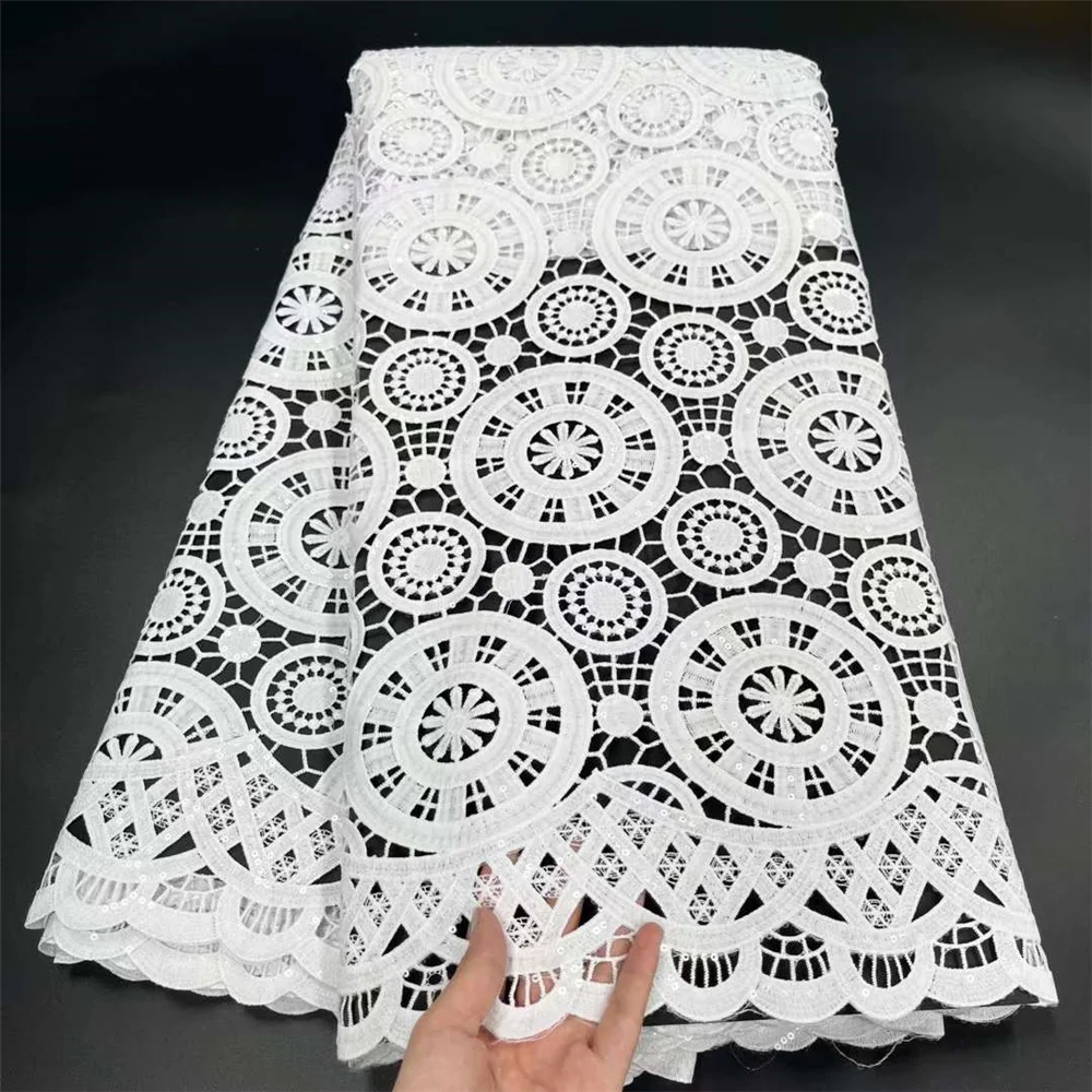 Арикан Водорастворимый Гипюровый Шелковый Кружевной Ткань Высокого Качества Невероятный Белый Цвет Сияющие Пайетки Шнур W873.