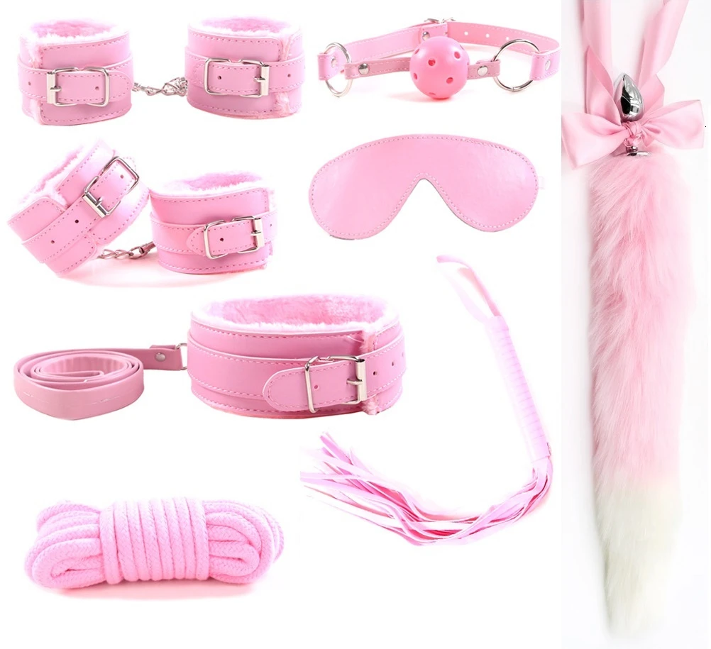 8 шт. металлический лисий хвост Анальная пробка наручники кнут кляп БДСМ бондаж