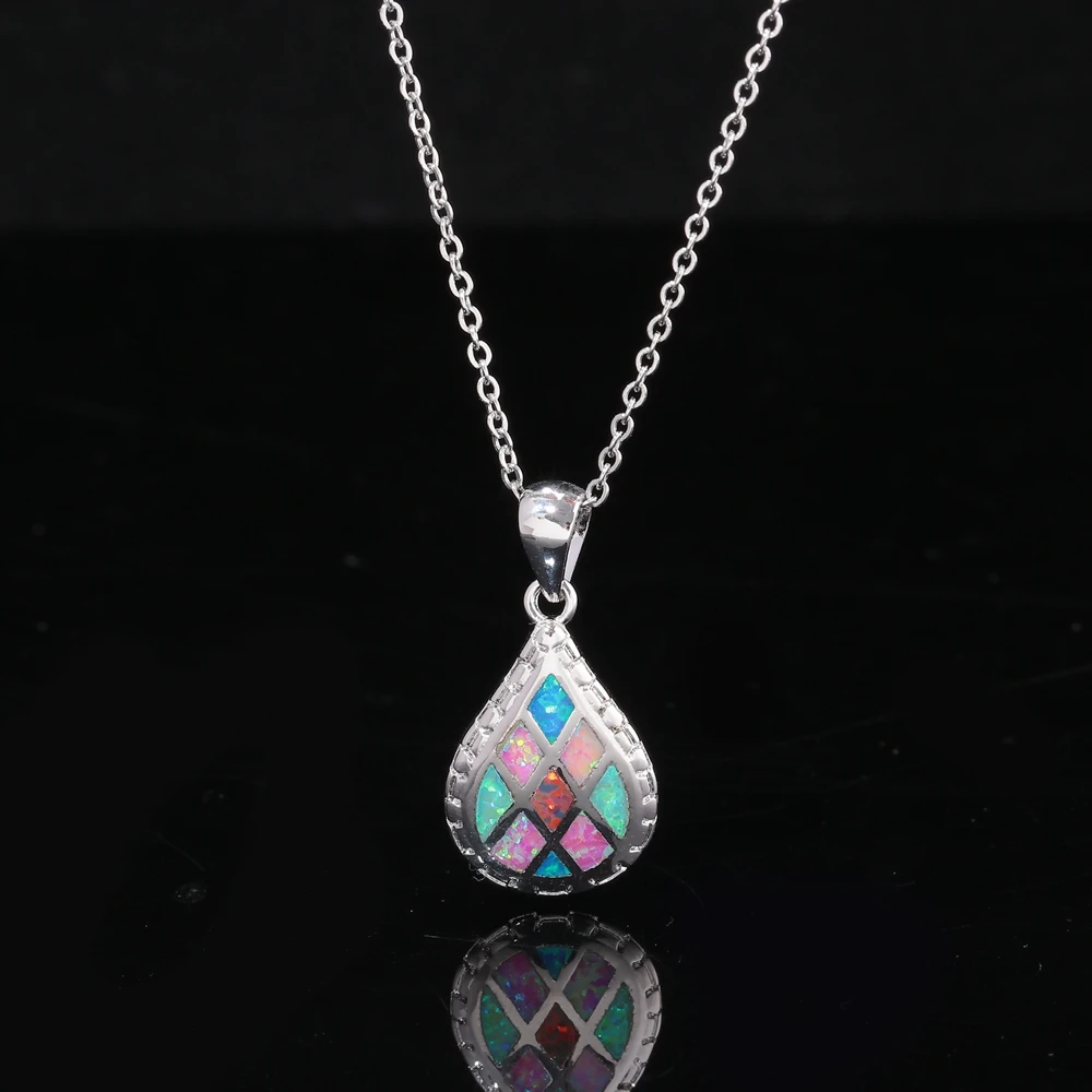 Женский комплект украшений CiNily сережки-подвески с радужным огненным опалом