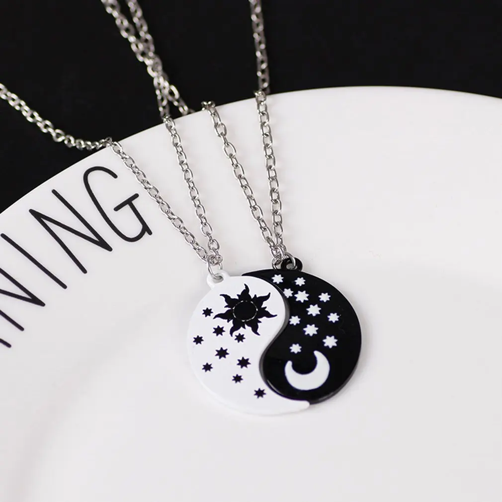 

Sun Moon Necklace Best Friend Gift Black White Friendship Pendant Couple Choker Men And Women Jewellery