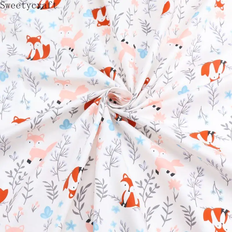 С мультипликационным принтом Лиса лист печатных саржа хлопковая наполовину для