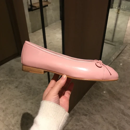 Pink Женская обувь; Лидер продаж; дышащая обувь; женская обувь из натуральной кожи; Новые Модные балетки на плоской подошве для женщин; большие размеры 34-42 - Цвет: Pink