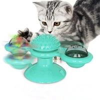 interactive cat toy windmill portable scratch hair brush grooming shedding massage suction cup catnip cats puzzle training toy