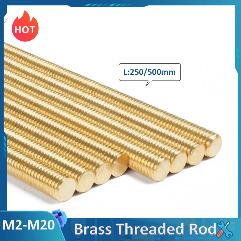 

Brass Threaded Rods Studding Bolts Full Tooth Bar M2 M2.5 M3 M4 M5 M6 M8 M10 M12 M20 Length 250mm/500mm