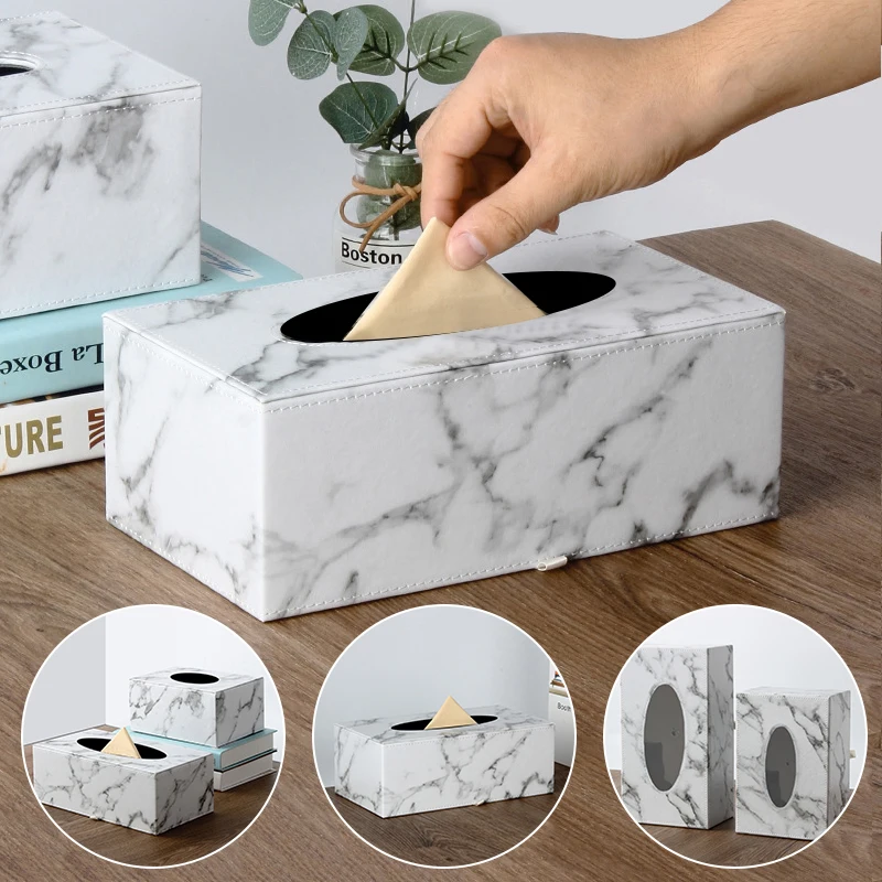 Marble Pattern Tissue Box Simple PU Bedroom Napkin BoxTable Napkins Storage Hotel Livingroom Pumping Paper Container