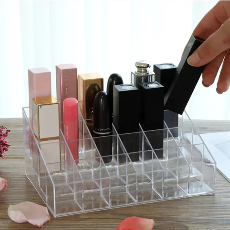 

24 Grids Plastic Lipstick Display Storage Stand Cosmetic Makeup mascara Organizer Holder Case Rack Transparent