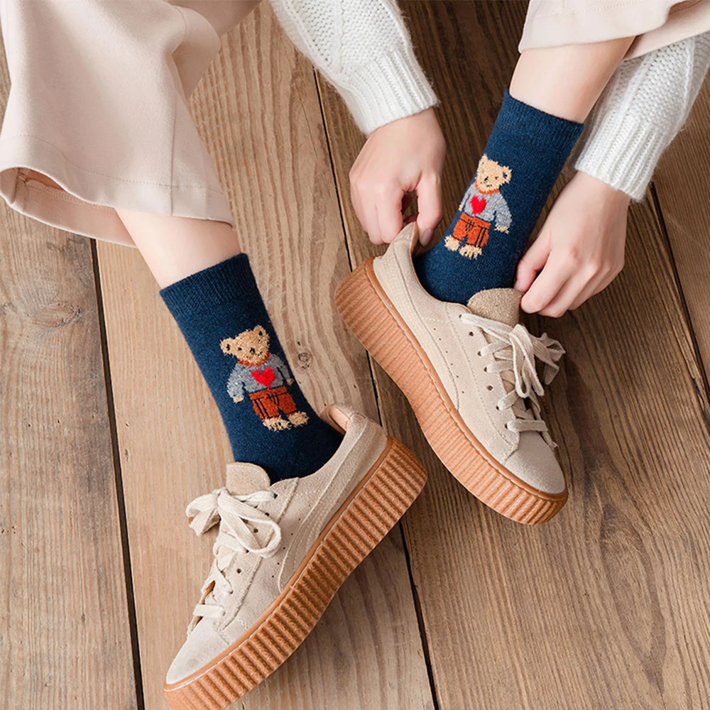 Осень-зима теплые женские шерстяные носки японский стильная футболка с