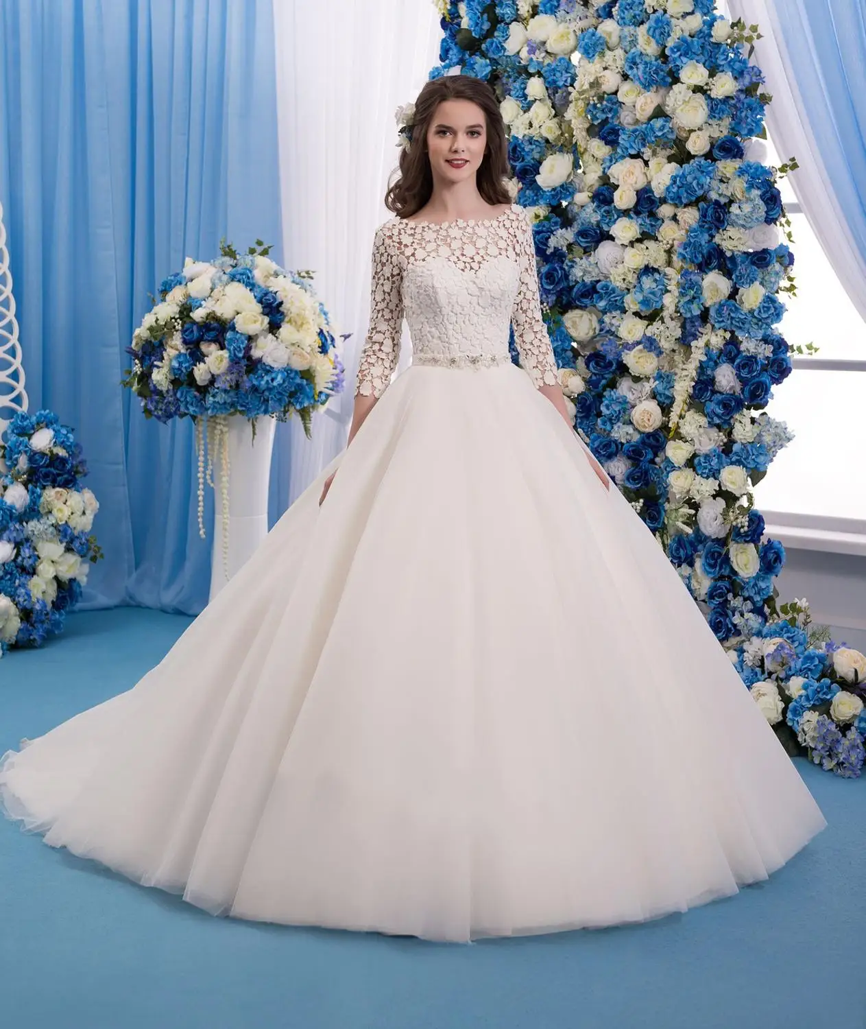 Элегантные свадебные платья трапециевидной формы цвета слоновой кости с 3/4